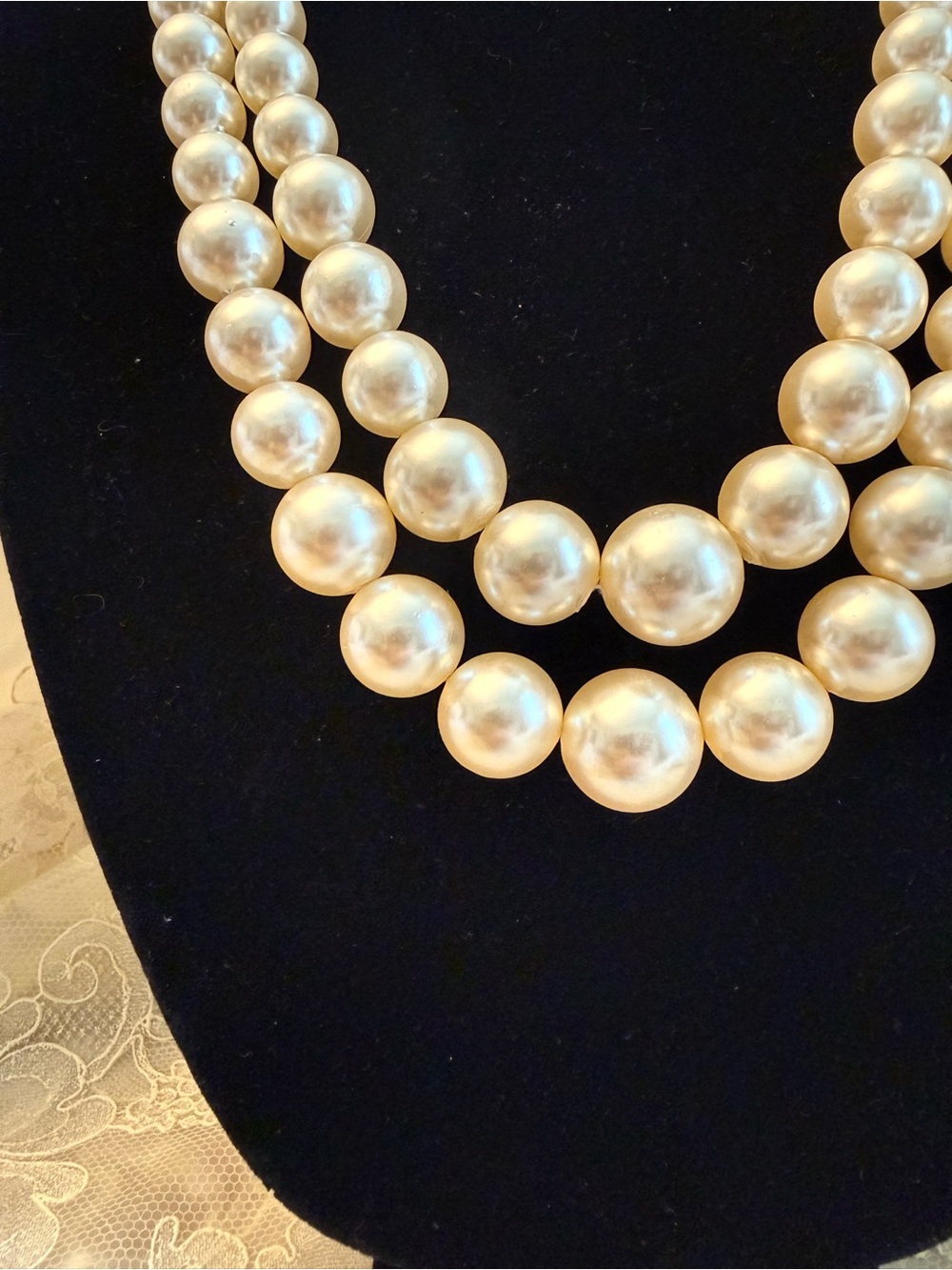 Vintage Ivory Graduated Faux Pearl Dual-Strand Necklace Coquette Champagne - Picture 2 of 11